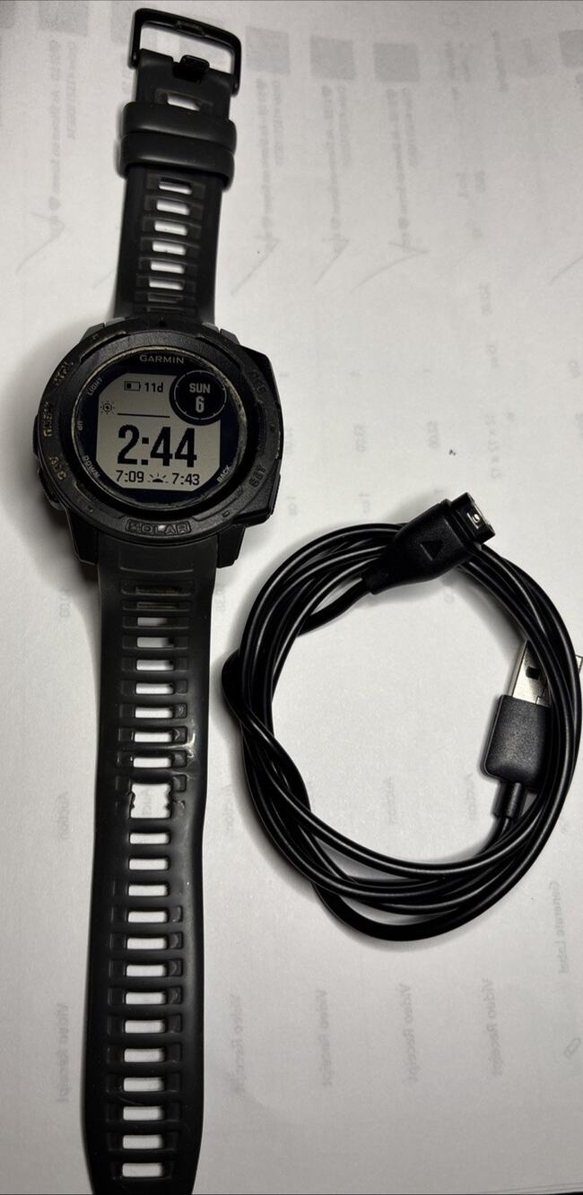 Garmin Instinct Solar A03821 Black 45mm GPS Watch Tested w/ Charger